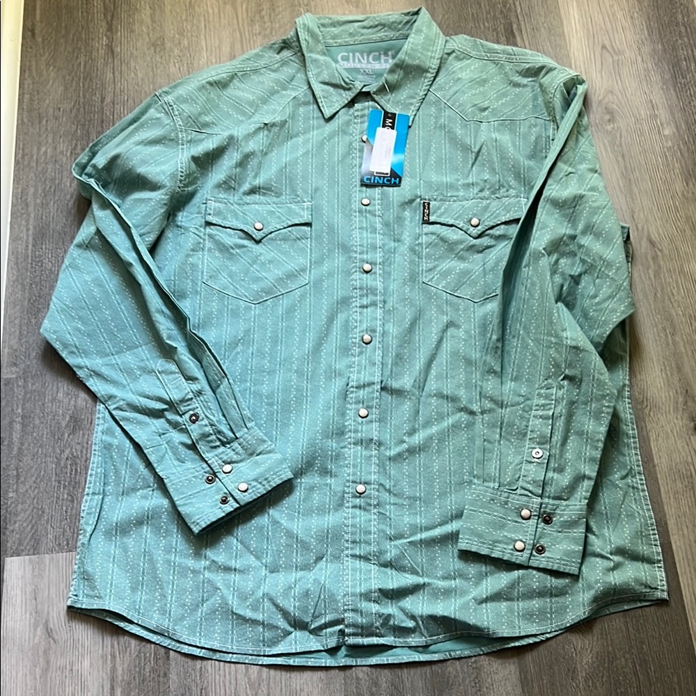 Cinch Men's Green Western pearl snap Shirt NWT